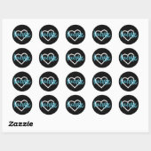 Blauw op zwarte lacrosse sticks en hartpatroon ronde sticker (Vel)