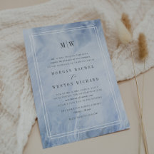 Blauw Opaal Monogram Huwelijksuitnodiging