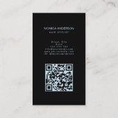 Blauw Opal Glitter Haar Script Schaar QR Code Visitekaartje (Achterkant)