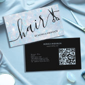 Blauw Opal Glitter Haar Script Schaar QR Code Visitekaartje