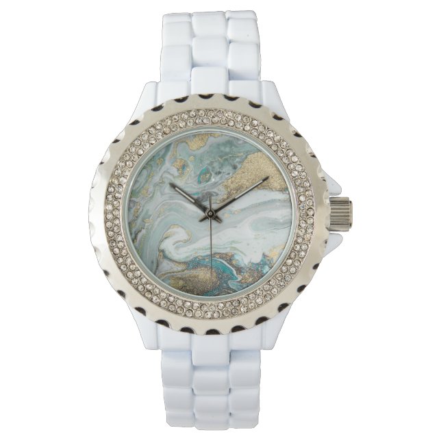 BLAUW OPAL MARBLE SPARKLE DIAMONTE MET 2 BAND HORLOGE (Voorkant)