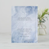 Blauw Opal Monogram Trouw Zilver Folie Uitnodiging (Staand Voorkant)