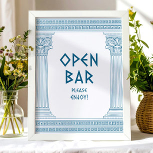 Blauw Open Bar feestbord met elegante tempel Poster