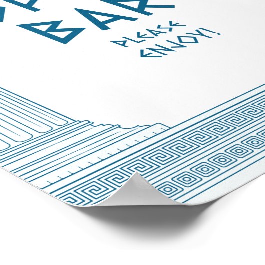 Blauw Open Bar feestbord met elegante tempel Poster (Hoek)