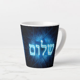 Blauw oplichtende Sjaloem op gegraveerde davidster Latte Mok