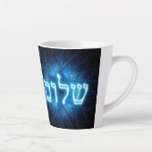 Blauw oplichtende Sjaloem op gegraveerde davidster Latte Mok (Rechts)