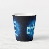 Blauw oplichtende Sjaloem op gegraveerde davidster Latte Mok (Voorkant)