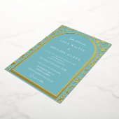 Blauw Opulence Bruiloft (Retro-Gestippeld) Folie Uitnodiging (Gedraaid)