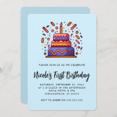 Blauw Oranje 1e Verjaardagsuitnodiging personalise Kaart (Voorkant / Achterkant)