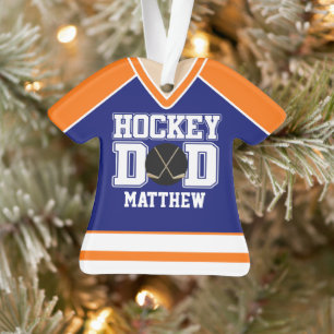 Blauw/oranje aangepaste Hockey Dad Jersey Ornament