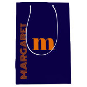 blauw & oranje aangepaste initiële naam modern medium cadeauzakje (Voorkant)