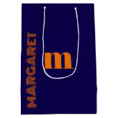 blauw & oranje aangepaste initiële naam modern medium cadeauzakje (Achterkant)
