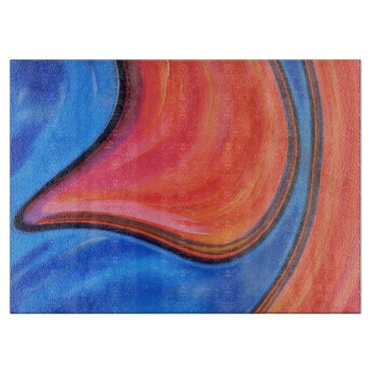 Blauw Oranje Abstract Kunst Glas Snijplank (Voorkant)