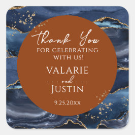 Blauw Oranje agate Hartelijk dank, vierkant zolder Vierkante Sticker