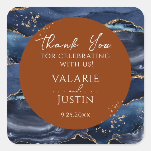 Blauw Oranje agate Hartelijk dank, vierkant zolder Vierkante Sticker (Voorkant)