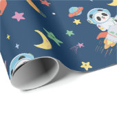 blauw-oranje astronaut Panda Cadeaupapier (Rol Hoek)