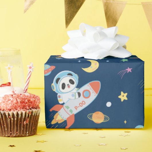 blauw-oranje astronaut Panda Cadeaupapier (Verjaardagsfeest)