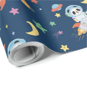 blauw-oranje astronaut Panda Cadeaupapier (Rol Hoek)