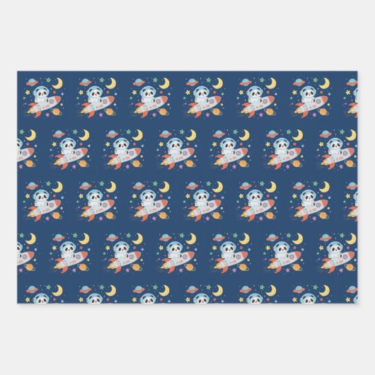 blauw-oranje astronaut Panda Inpakpapier Vel (Voorkant 2)