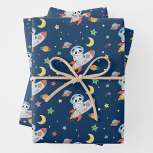 blauw-oranje astronaut Panda Inpakpapier Vel