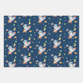 blauw-oranje astronaut Panda Inpakpapier Vel