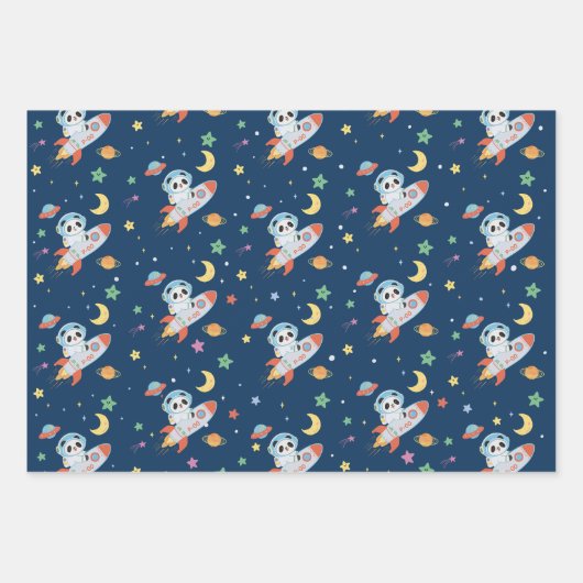 blauw-oranje astronaut Panda Inpakpapier Vel (Voorkant)
