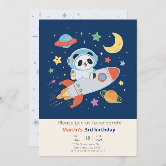 blauw-oranje astronaut Panda Kaart (Voorkant / Achterkant)