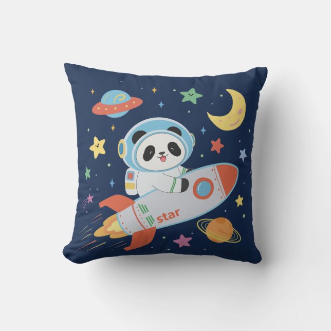 blauw-oranje astronaut Panda Kussen (Voorkant)
