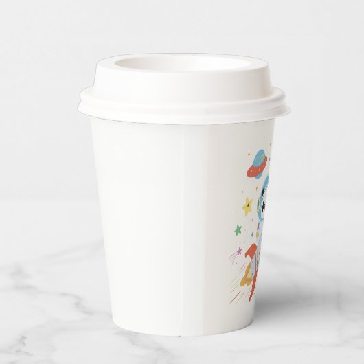 blauw-oranje astronaut Panda Papieren Bekers (Rechts)