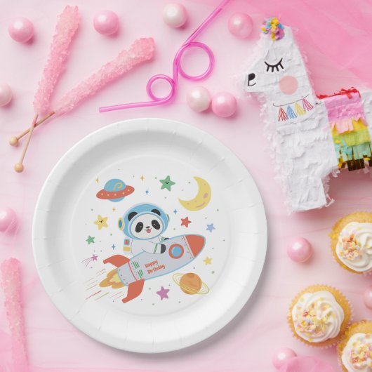 blauw-oranje astronaut Panda Papieren Bordje (Feest)