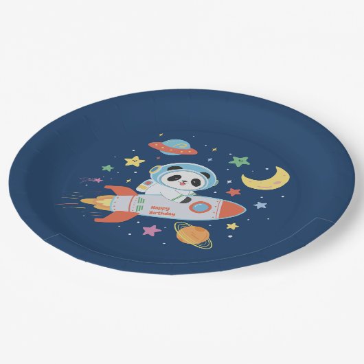 blauw-oranje astronaut Panda Papieren Bordje (Gekanteld)