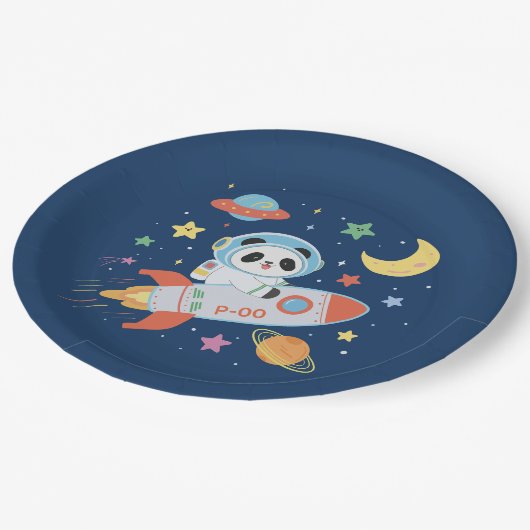 blauw-oranje astronaut Panda Papieren Bordje (Gekanteld)
