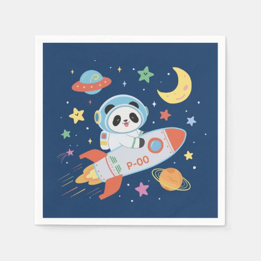 blauw-oranje astronaut Panda Servet (Voorkant)
