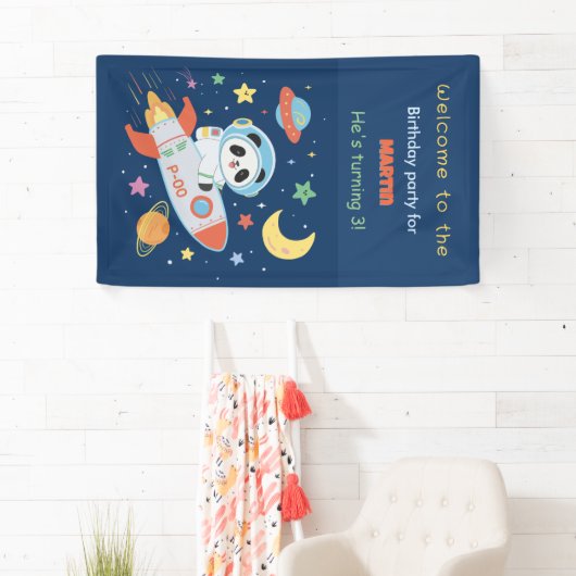 blauw-oranje astronaut Panda Spandoek (Insitu)