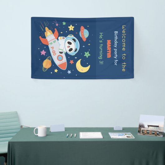 blauw-oranje astronaut Panda Spandoek (Beurs)