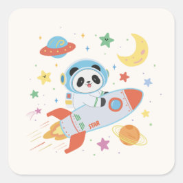 blauw-oranje astronaut Panda Vierkante Sticker
