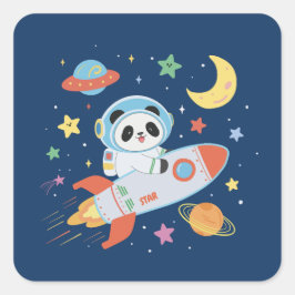 blauw-oranje astronaut Panda Vierkante Sticker