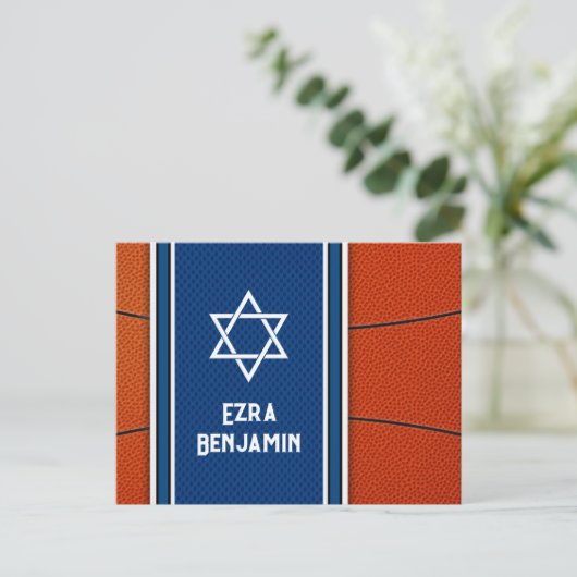 Blauw Oranje Basketbal Bar Mitzvah Dank je wel Briefkaart (Staand voorkant)