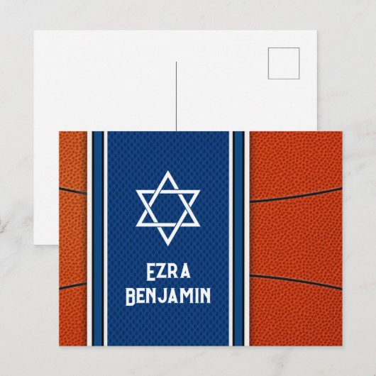 Blauw Oranje Basketbal Bar Mitzvah Dank je wel Briefkaart (Voorkant / Achterkant)