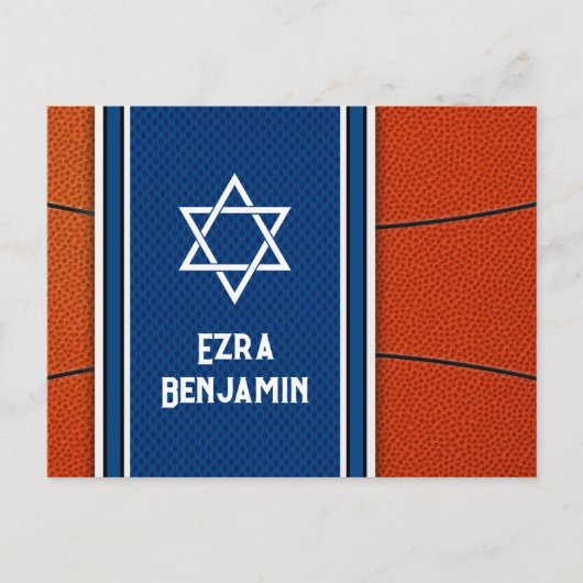 Blauw Oranje Basketbal Bar Mitzvah Dank je wel Briefkaart (Voorkant)