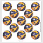 blauw oranje basketbal op maat 13 spelers sticker (Vel)