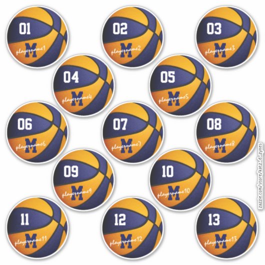 blauw oranje basketbal op maat 13 spelers sticker (Voorkant)