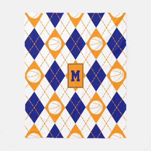 blauw oranje basketbalteam kleuren argyle fleece deken (Voorkant)