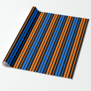 Blauw Oranje Blauw Verticaal Strepen Design Cadeaupapier