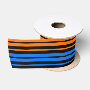 Blauw Oranje Blauw Verticaal Strepen Design Satijnen Lint
