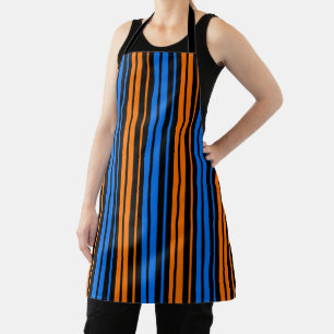 Blauw Oranje Blauw Verticale Strepen Design   Schort