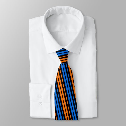 Blauw Oranje Blauw Verticale Strepen Design Stropdas (Gebonden)