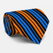 Blauw Oranje Blauw Verticale Strepen Design Stropdas (Opgerold)