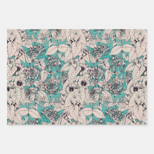 Blauw Oranje Blauwgroen wit patroon met grafische  Inpakpapier Vel (Voorkant 3)