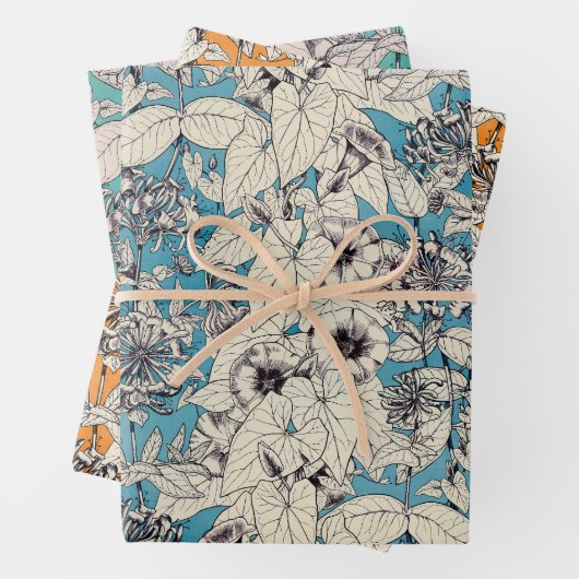 Blauw Oranje Blauwgroen wit patroon met grafische  Inpakpapier Vel (In situ)